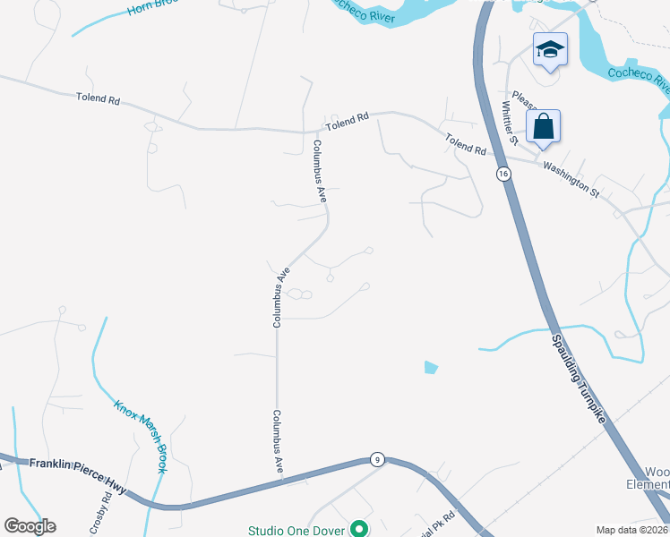 map of restaurants, bars, coffee shops, grocery stores, and more near Lucy Lane in Dover