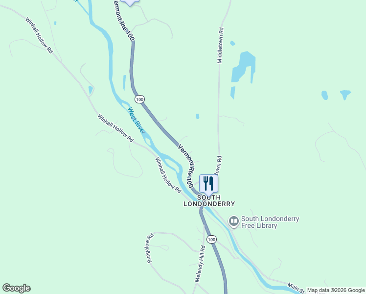 map of restaurants, bars, coffee shops, grocery stores, and more near 3244 Vermont 100 in Londonderry