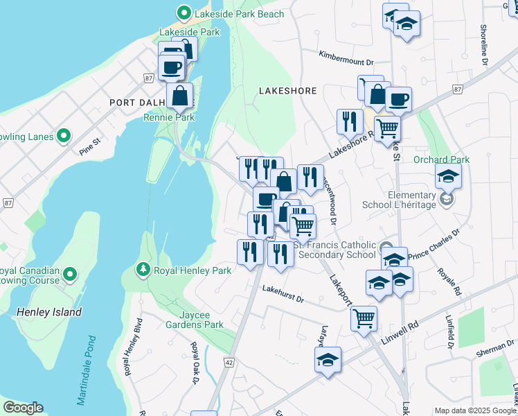 map of restaurants, bars, coffee shops, grocery stores, and more near in St. Catharines