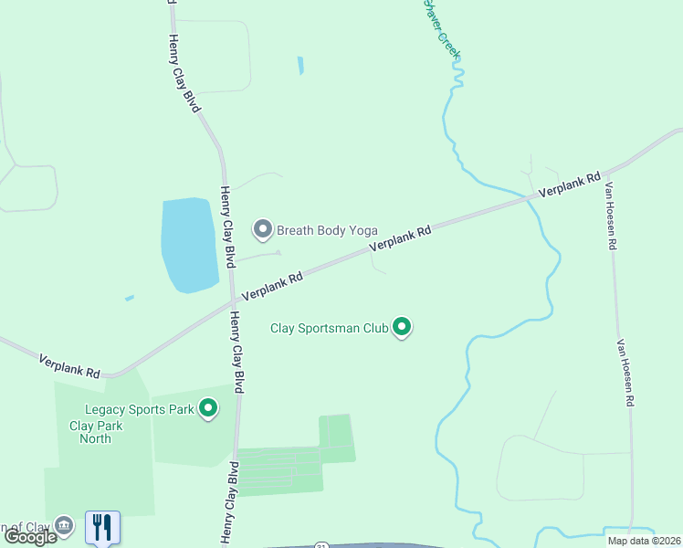 map of restaurants, bars, coffee shops, grocery stores, and more near 4632 Verplank Road in Clay