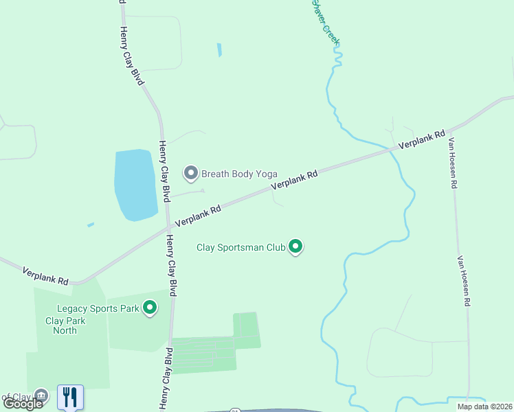 map of restaurants, bars, coffee shops, grocery stores, and more near 4632 Verplank Road in Clay