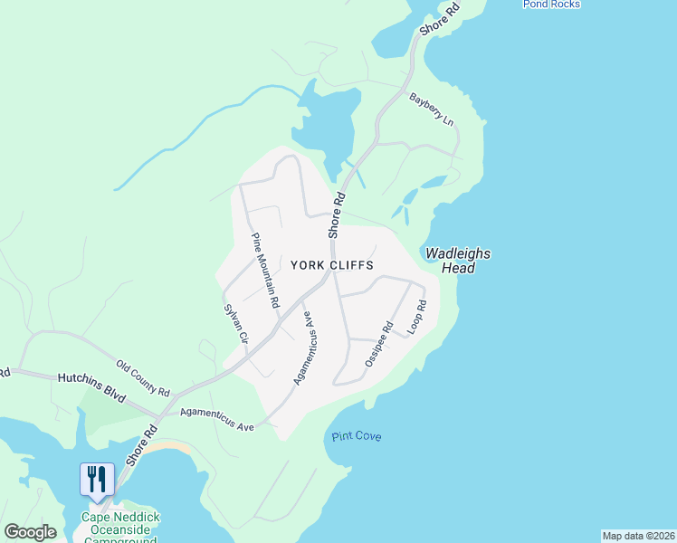 map of restaurants, bars, coffee shops, grocery stores, and more near 191 Shore Road in York