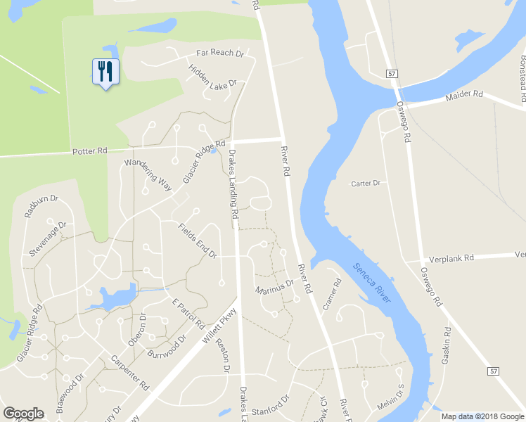 map of restaurants, bars, coffee shops, grocery stores, and more near 3373 Hickory Knoll Lane in Baldwinsville