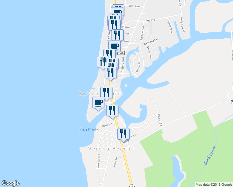 map of restaurants, bars, coffee shops, grocery stores, and more near 204 2nd Avenue in Blossvale