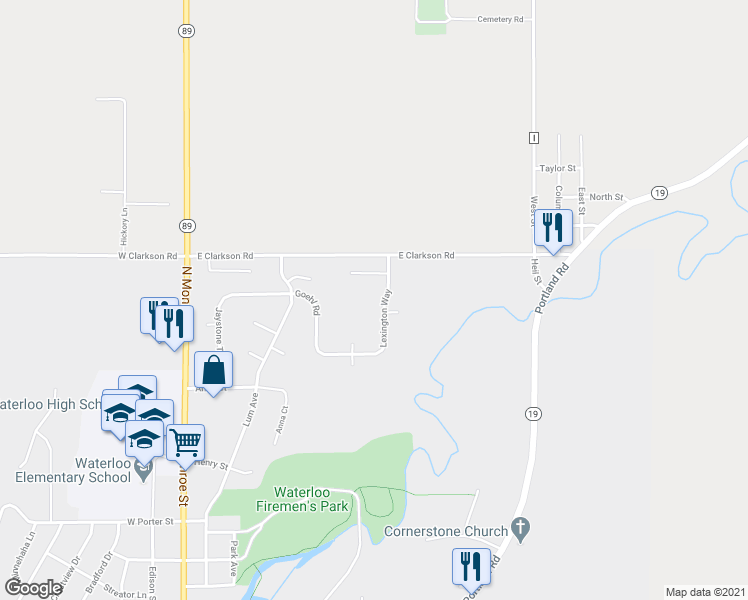 map of restaurants, bars, coffee shops, grocery stores, and more near 1101 Lexington Way in Waterloo