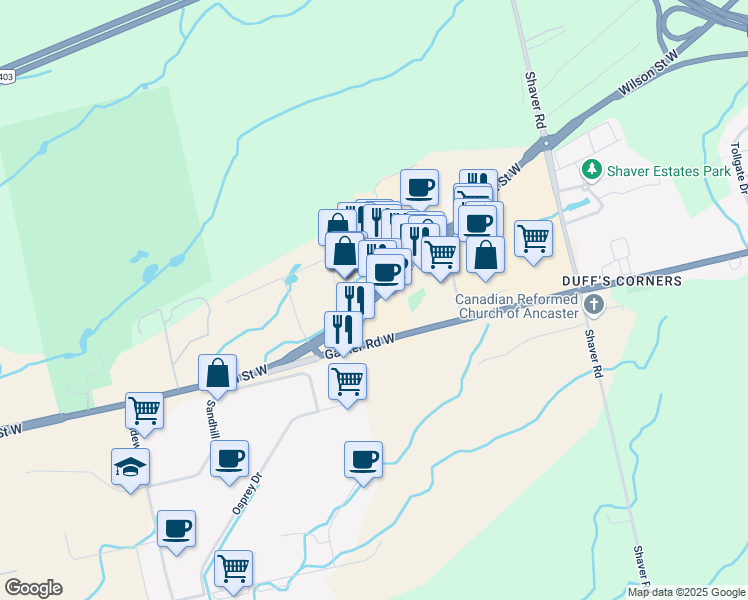 map of restaurants, bars, coffee shops, grocery stores, and more near in Hamilton