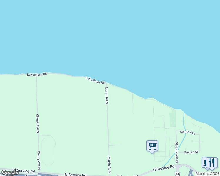 map of restaurants, bars, coffee shops, grocery stores, and more near 3590 Lakeshore Road in Lincoln