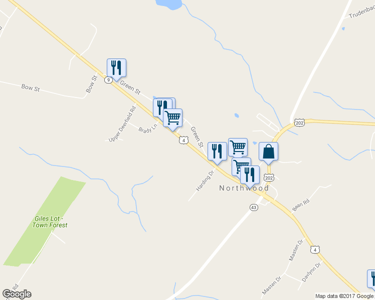 map of restaurants, bars, coffee shops, grocery stores, and more near 221 1st New Hampshire Turnpike in Northwood