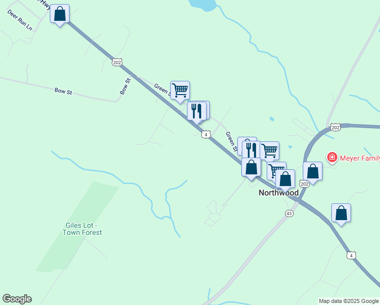 map of restaurants, bars, coffee shops, grocery stores, and more near 251 1st New Hampshire Turnpike in Northwood