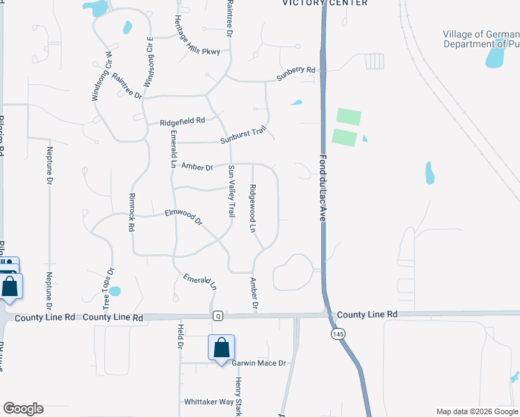 map of restaurants, bars, coffee shops, grocery stores, and more near W143N9878 Ridgewood Lane in Germantown