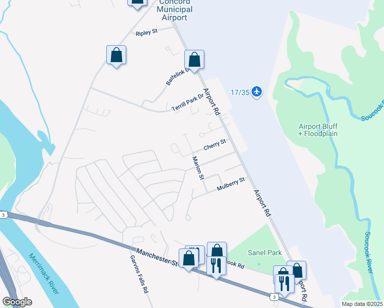 map of restaurants, bars, coffee shops, grocery stores, and more near 20 Cherry Street in Concord