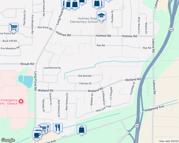 map of restaurants, bars, coffee shops, grocery stores, and more near 21 Carmas Drive in Rochester