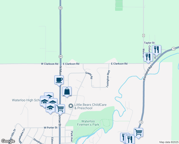 map of restaurants, bars, coffee shops, grocery stores, and more near 1120 Goehl Road in Waterloo