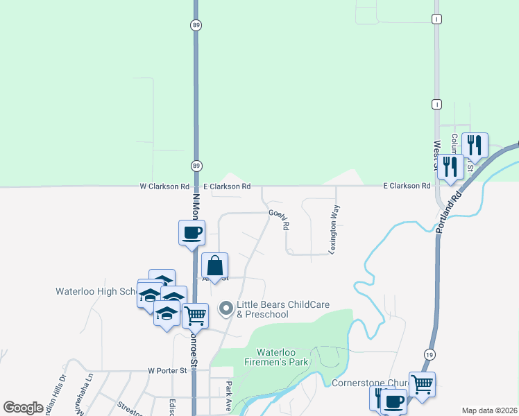 map of restaurants, bars, coffee shops, grocery stores, and more near 291 Goehl Road in Waterloo