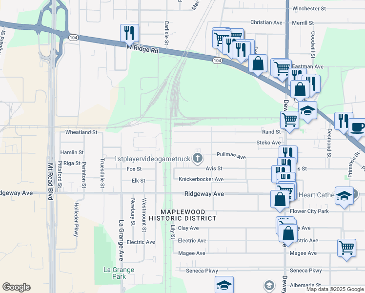 map of restaurants, bars, coffee shops, grocery stores, and more near 303 Steko Avenue in Rochester