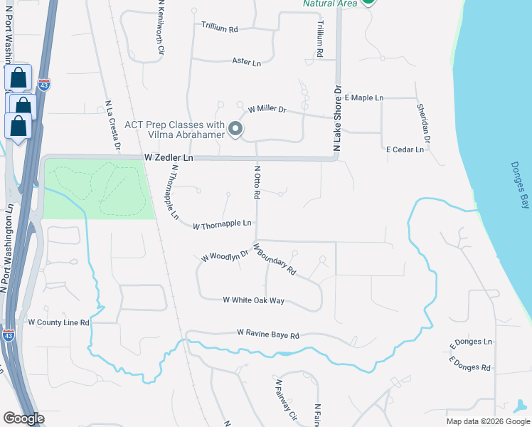 map of restaurants, bars, coffee shops, grocery stores, and more near 9840 North Otto Road in Mequon