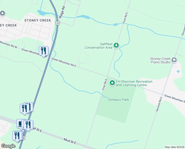 map of restaurants, bars, coffee shops, grocery stores, and more near 92 Green Mountain Road East in Hamilton