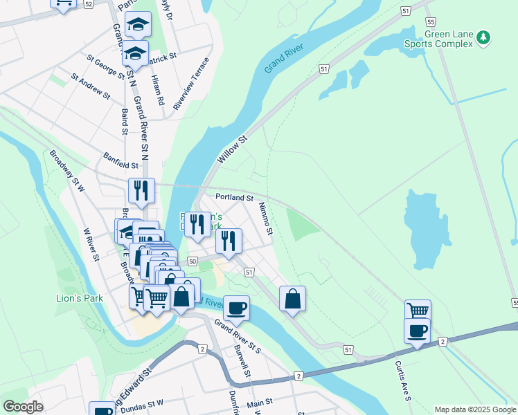 map of restaurants, bars, coffee shops, grocery stores, and more near 32 Nimmo Street in Brant