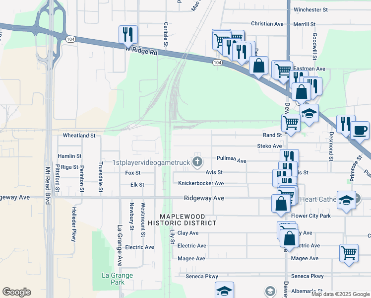 map of restaurants, bars, coffee shops, grocery stores, and more near 303 Steko Avenue in Rochester