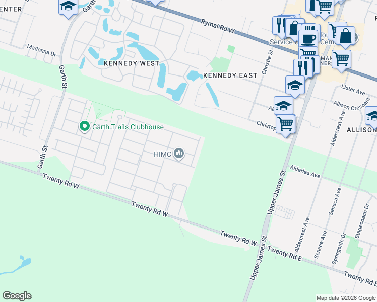 map of restaurants, bars, coffee shops, grocery stores, and more near in Hamilton