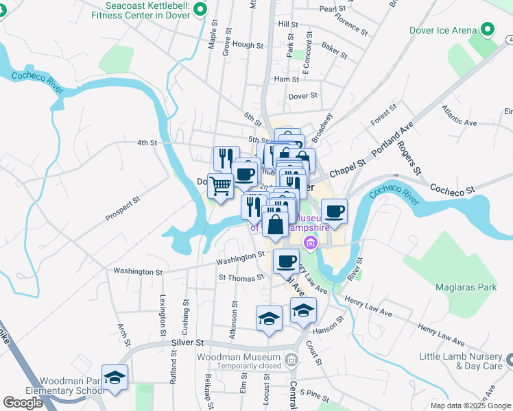 map of restaurants, bars, coffee shops, grocery stores, and more near 200 First Street in Dover