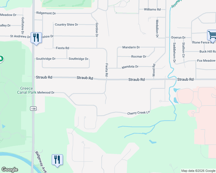 map of restaurants, bars, coffee shops, grocery stores, and more near 28 Larkwood Drive in Rochester