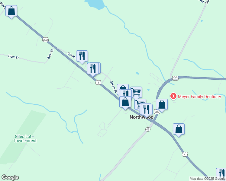 map of restaurants, bars, coffee shops, grocery stores, and more near 221 1st New Hampshire Turnpike in Northwood