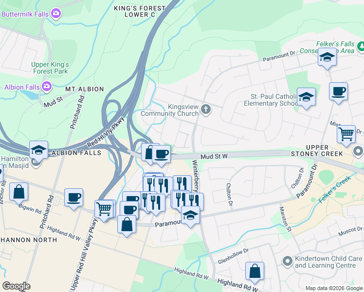 map of restaurants, bars, coffee shops, grocery stores, and more near in Hamilton
