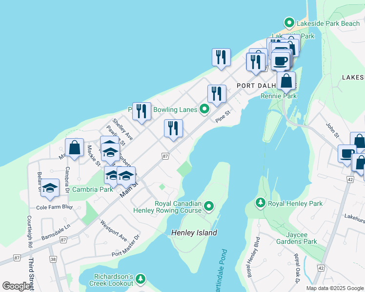 map of restaurants, bars, coffee shops, grocery stores, and more near 153 Regional Road 87 in St. Catharines