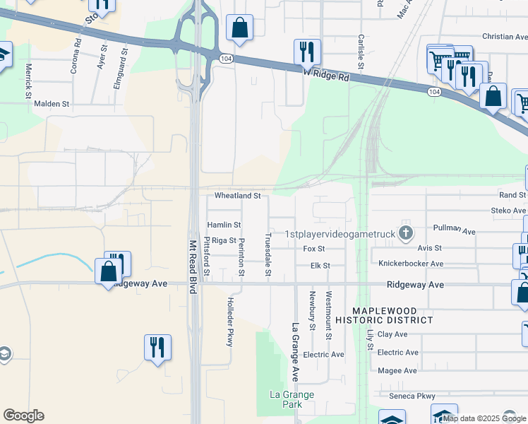 map of restaurants, bars, coffee shops, grocery stores, and more near 147 Truesdale Street in Rochester