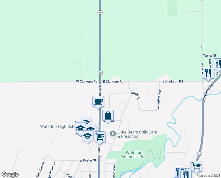 map of restaurants, bars, coffee shops, grocery stores, and more near 234 Goehl Road in Waterloo