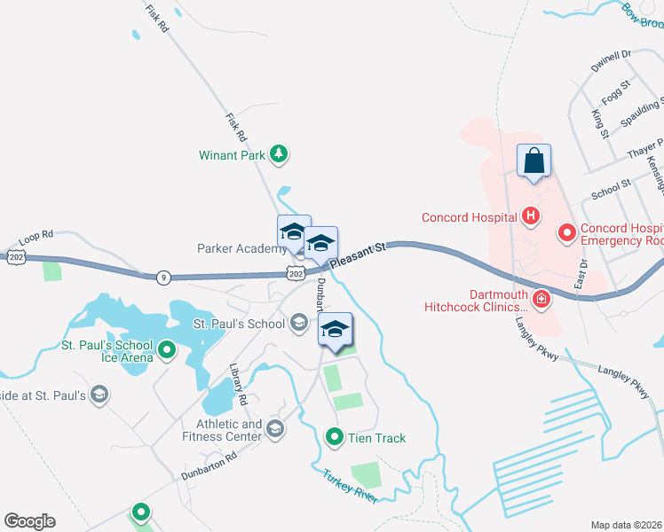 map of restaurants, bars, coffee shops, grocery stores, and more near 555 Pleasant Street in Concord