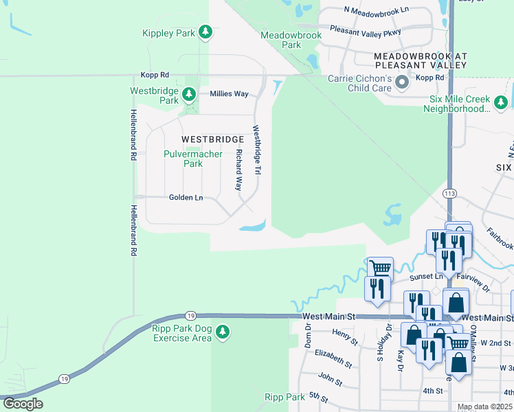 map of restaurants, bars, coffee shops, grocery stores, and more near 1102 Richard Court in Waunakee