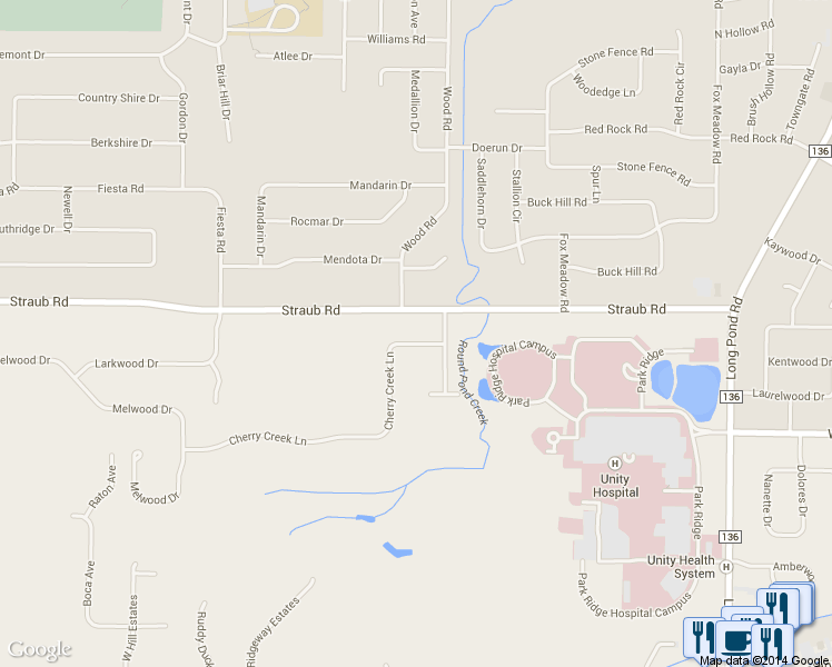 map of restaurants, bars, coffee shops, grocery stores, and more near 40 Cherry Creek Lane in Rochester