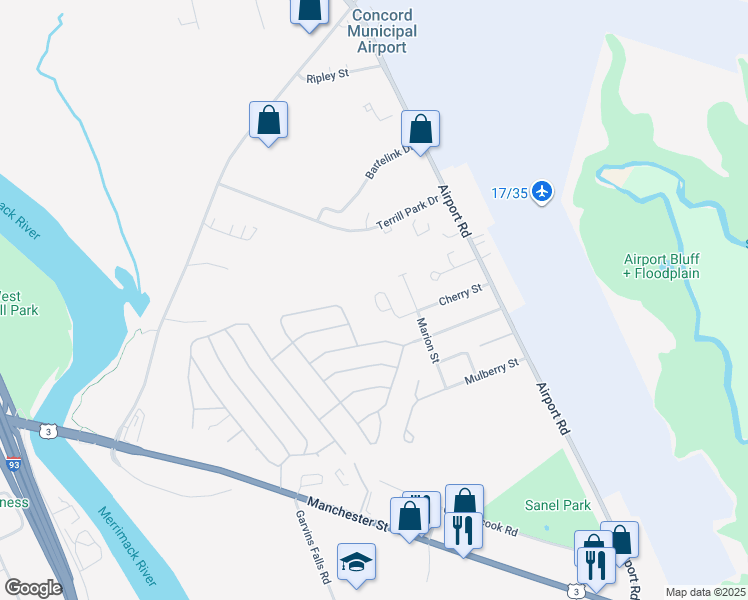 map of restaurants, bars, coffee shops, grocery stores, and more near 30-32 Cherry Street in Concord