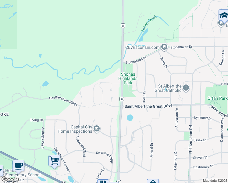map of restaurants, bars, coffee shops, grocery stores, and more near 6389 County Highway C in Sun Prairie