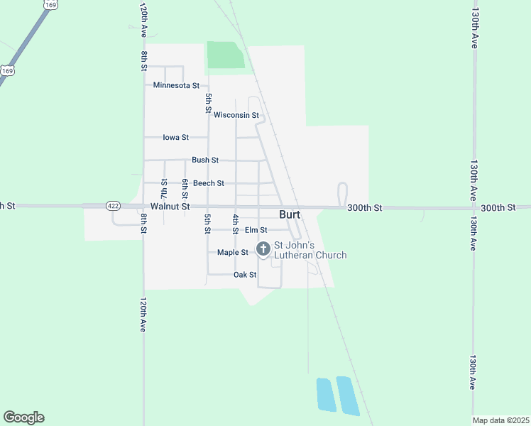 map of restaurants, bars, coffee shops, grocery stores, and more near 300-350 Grand Avenue in Burt