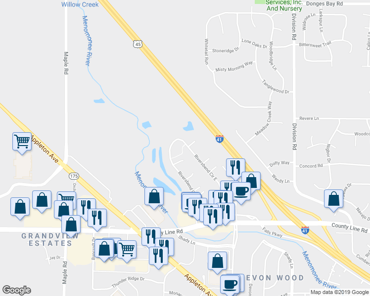 map of restaurants, bars, coffee shops, grocery stores, and more near 179 Riversbend Circle East in Germantown