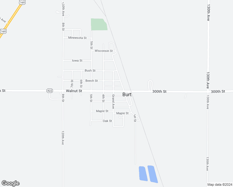 map of restaurants, bars, coffee shops, grocery stores, and more near 300-350 Grand Avenue in Burt