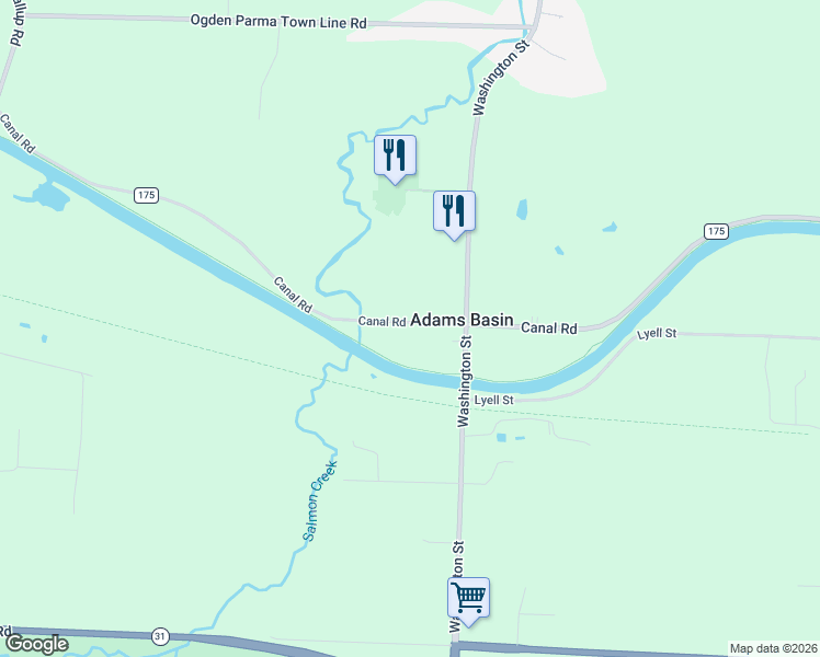 map of restaurants, bars, coffee shops, grocery stores, and more near 4319 Canal Road in Spencerport