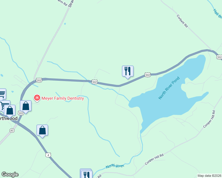 map of restaurants, bars, coffee shops, grocery stores, and more near 192 Rochester Road in Northwood