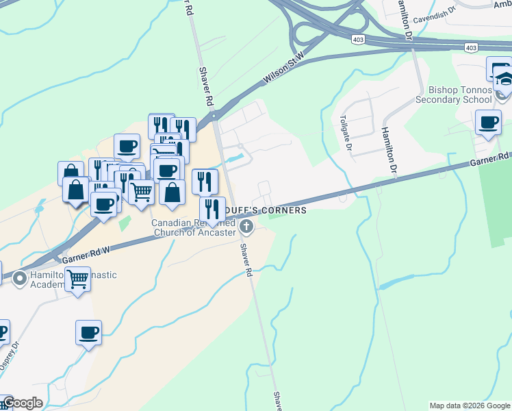 map of restaurants, bars, coffee shops, grocery stores, and more near in Hamilton