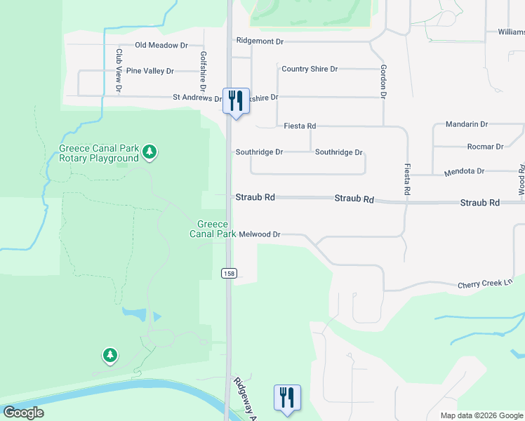 map of restaurants, bars, coffee shops, grocery stores, and more near 56 Melwood Drive in Rochester