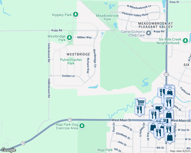 map of restaurants, bars, coffee shops, grocery stores, and more near 1102 Richard Court in Waunakee