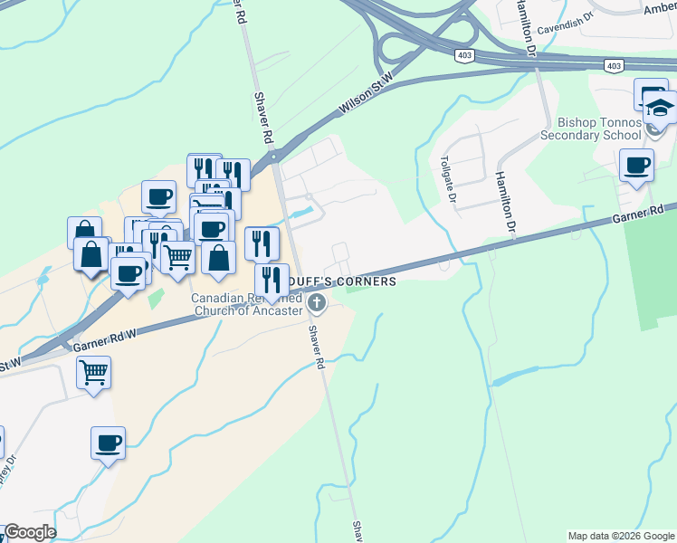 map of restaurants, bars, coffee shops, grocery stores, and more near in Hamilton