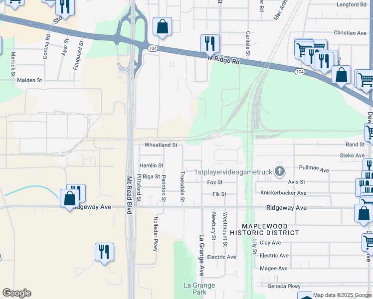 map of restaurants, bars, coffee shops, grocery stores, and more near 147 Truesdale Street in Rochester