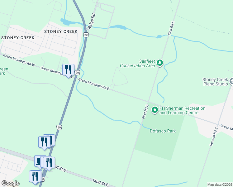 map of restaurants, bars, coffee shops, grocery stores, and more near 74 Green Mountain Road East in Hamilton