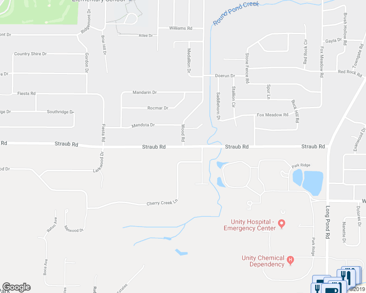 map of restaurants, bars, coffee shops, grocery stores, and more near Straub Road in Rochester