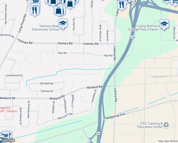 map of restaurants, bars, coffee shops, grocery stores, and more near 305 Sannita Drive in Rochester