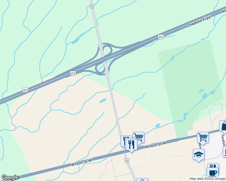 map of restaurants, bars, coffee shops, grocery stores, and more near 337 Highway 52 in Hamilton